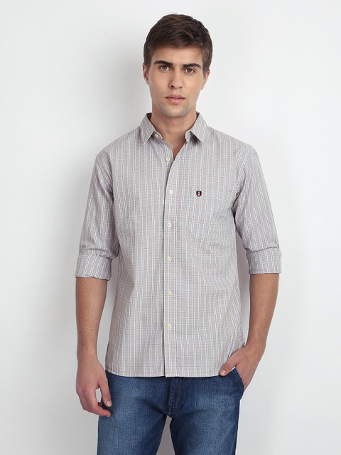 

IZOD Men Grey & Pink Checked Slim Fit Casual Shirt