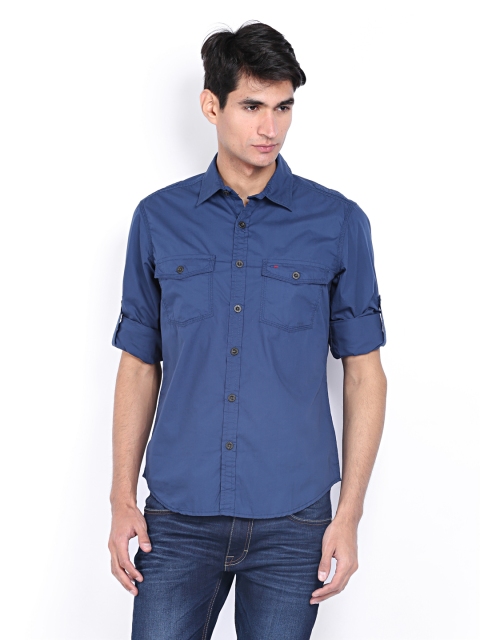 

Indigo Nation Men Blue Slim Fit Casual Shirt, Navy blue