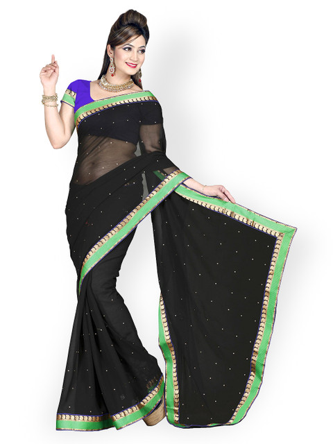 

Ishin Fashion Black Chiffon Embellished Saree