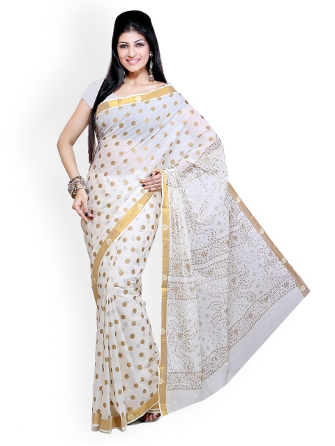 

Ishin White Printed Cotton Traditional Saree