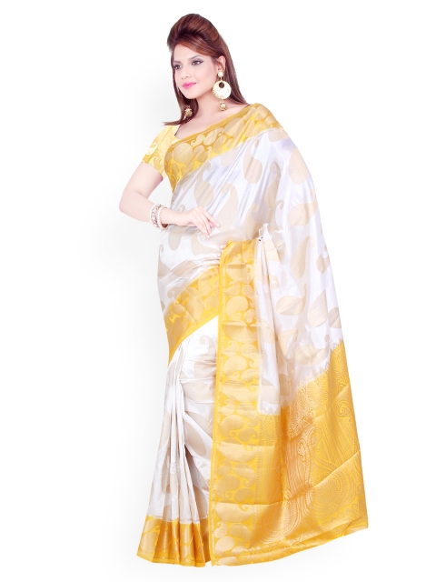 

Ishin White Silk Traditional Saree