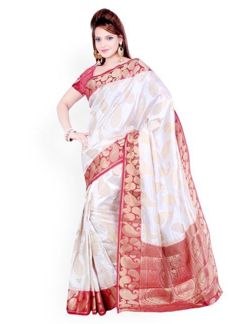 

Ishin White Silk Traditional Saree