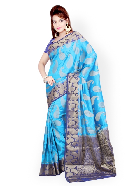 

Ishin Blue Printed Art Silk Traditional Saree