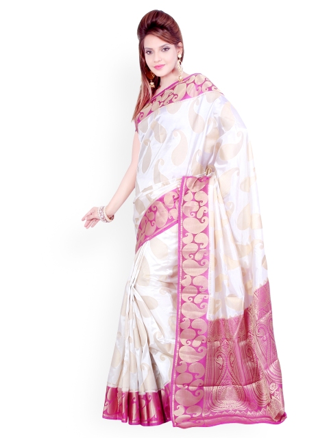 

Ishin White Silk Traditional Saree