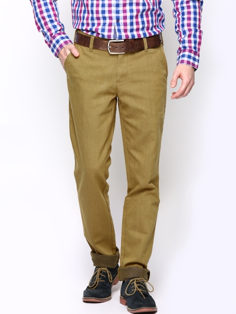 

JADE BLUE Men Mustard Yellow Slim Fit Casual Trousers