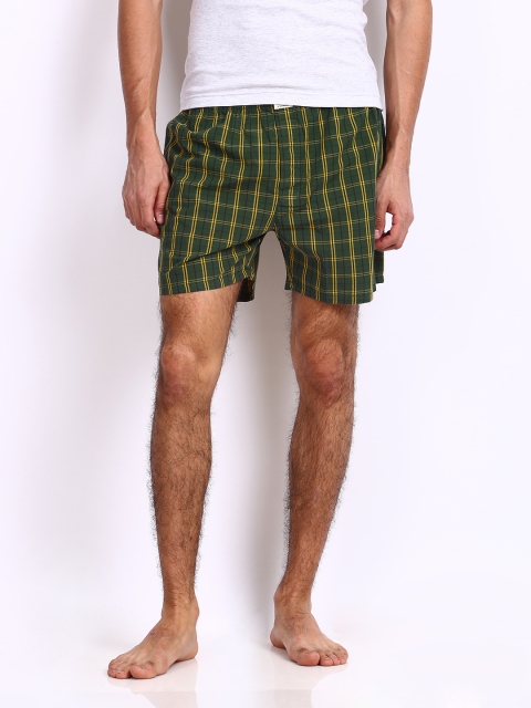 

Jack & Jones Men Green & Yellow Checked Pure Cotton Boxers
