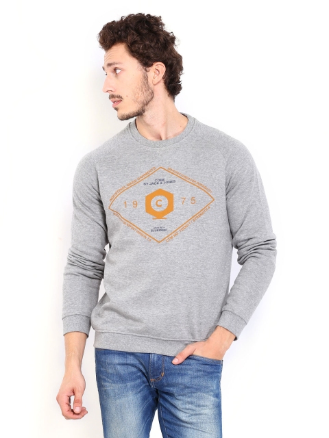 

Jack & Jones Men Grey Melange Printed Sweatshirt