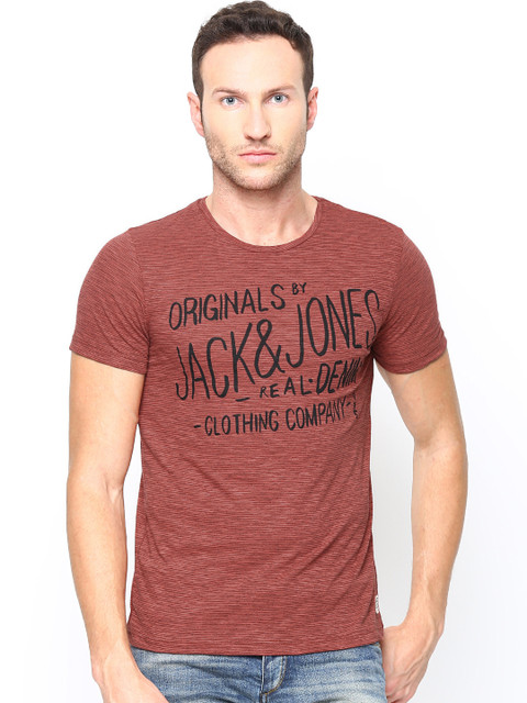 

Jack & Jones Men Brick Red Printed T-shirt