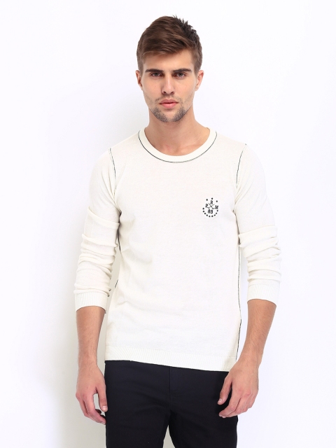 

Jack & Jones Men Off-White Linen Blend Balin Sweater