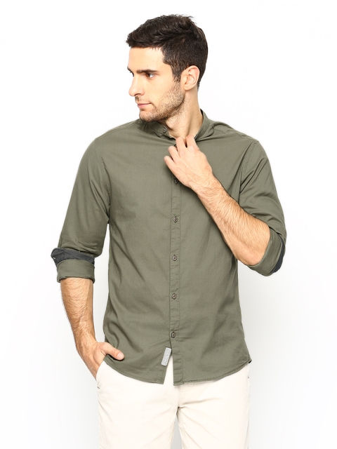 

Jack & Jones Men Olive Green Slim Fit Casual Shirt