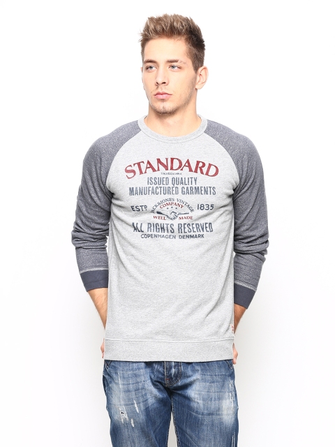 

Jack & Jones Men Grey Melange Printed Sweatshirt