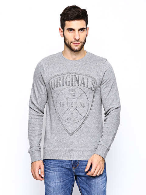 

Jack & Jones Men Grey Melange Printed Sweatshirt