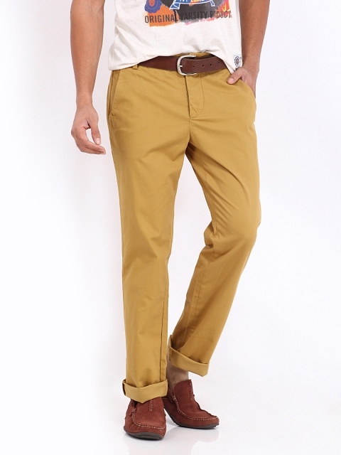 

Jack & Jones Men Mustard Yellow Trousers