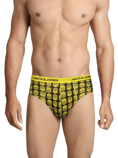 

Jack & Jones Men Black & Yellow Printed Briefs 1573145