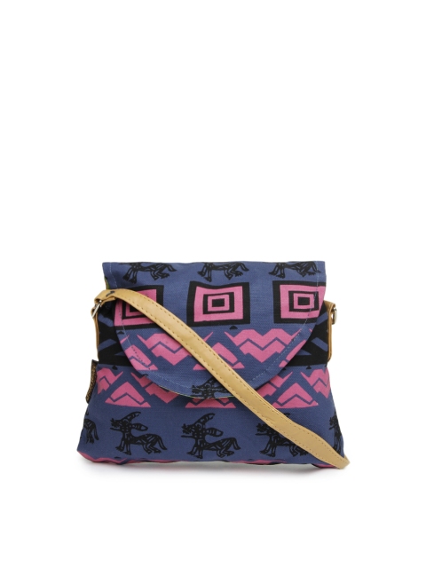 

Kanvas Katha Blue Printed Sling Bag