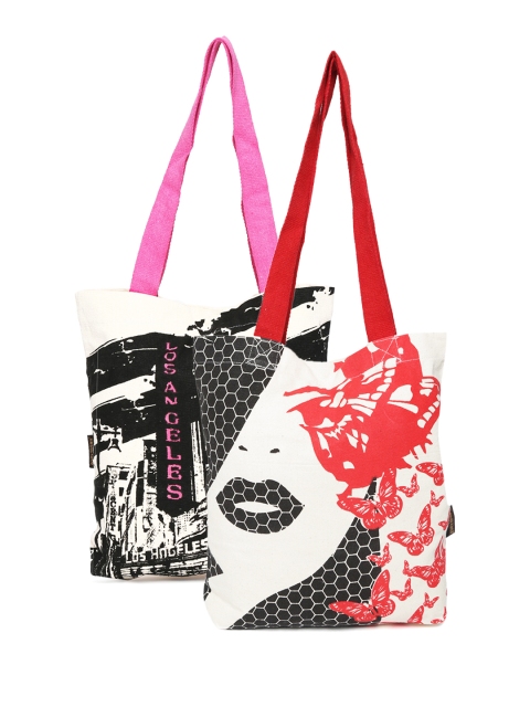 

Kanvas Katha Women Set of 2 Printed Tote Bags, Beige
