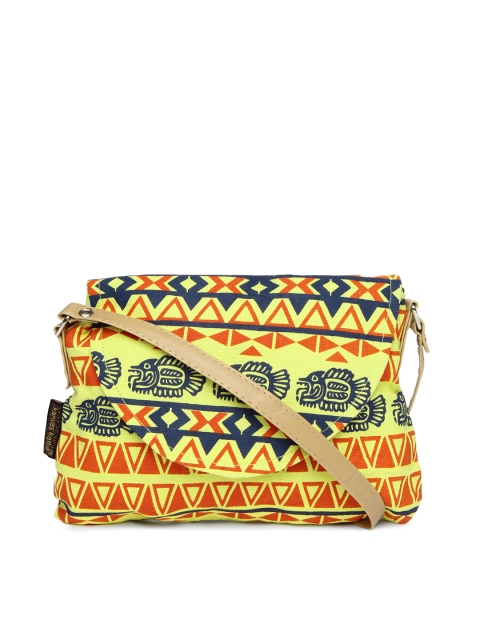 

Kanvas Katha Yellow Printed Sling Bag