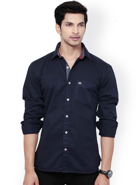 

L.A. SEVEN Men Navy Slim Fit Casual Shirt, Navy blue