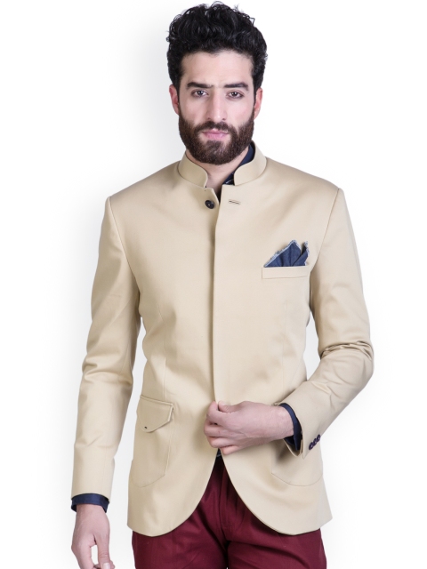 

MR BUTTON Men Beige Slim Fit Single-Breasted Blazer