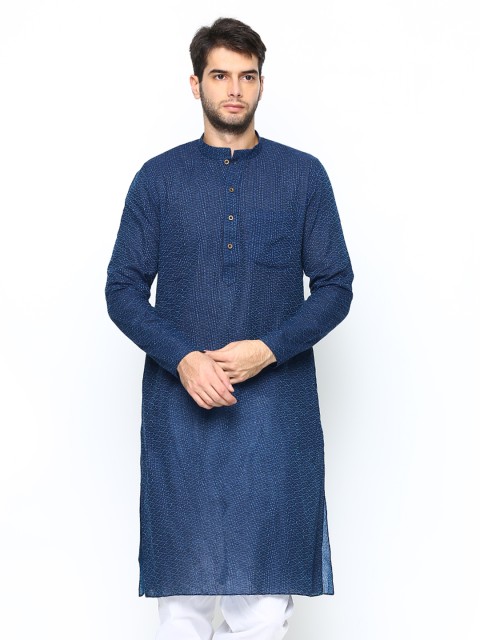 

Manyavar Men Blue Jacquard Straight Kurta