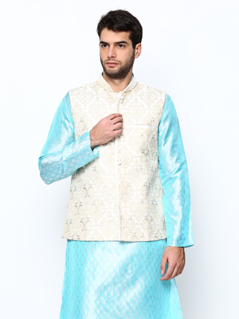 

Manyavar Men Off-White Nehru Jacket, Beige