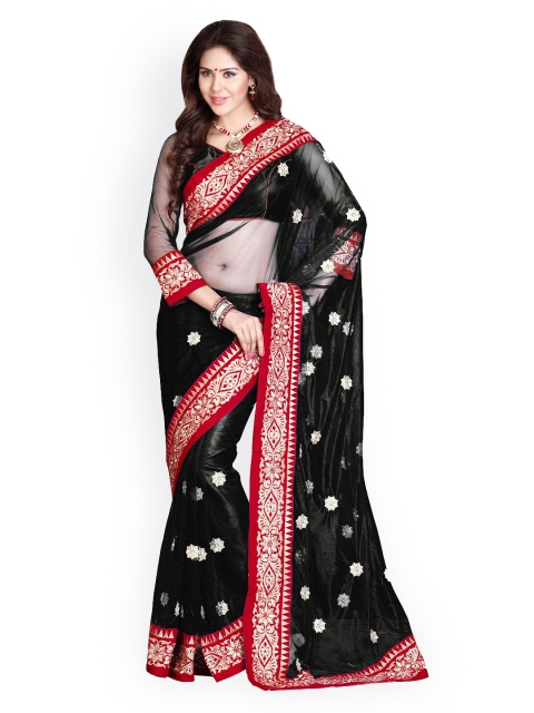

Mirchi Fashion Black Embroidered Net Fashion Saree