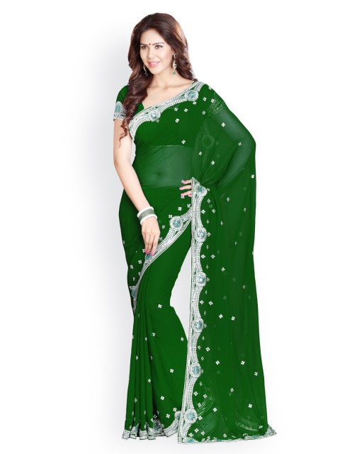 

Mirchi Fashion Dark Green Poly Georgette Fashion Saree