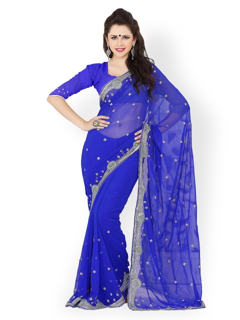 

Mirchi Fashion Blue Poly Georgette Fashion Saree