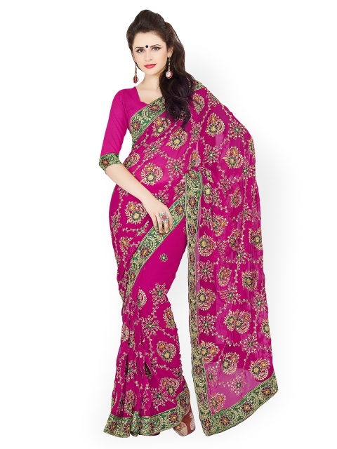 

MIRCHI FASHION Magenta Embroidered Faux Georgette Fashion Saree