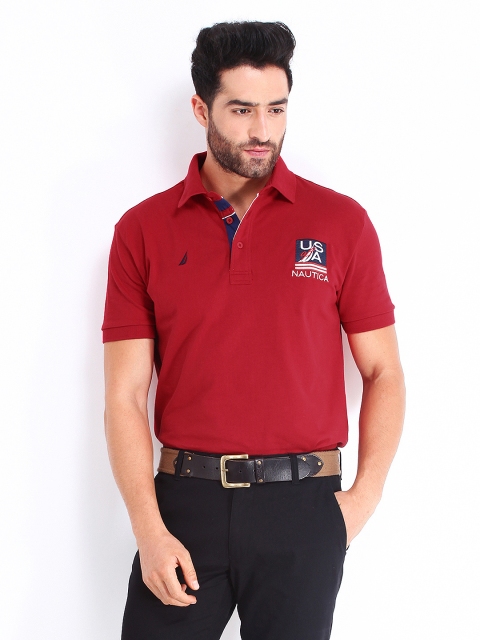 

Nautica Men Red Anchor Flag Printed Polo T-shirt