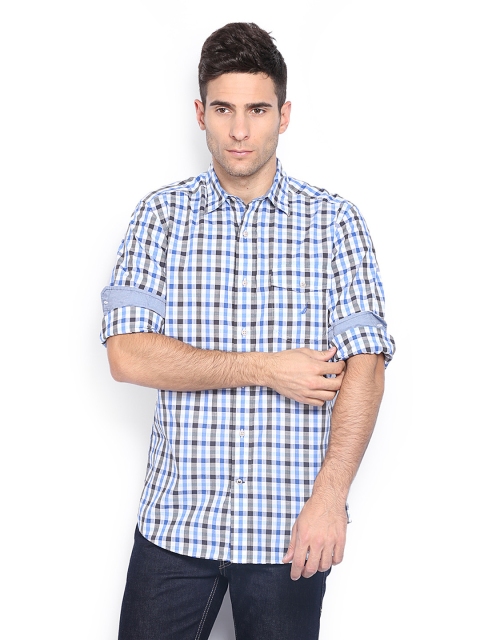 

Nautica Men White & Blue Checked Classic Fit Casual Shirt
