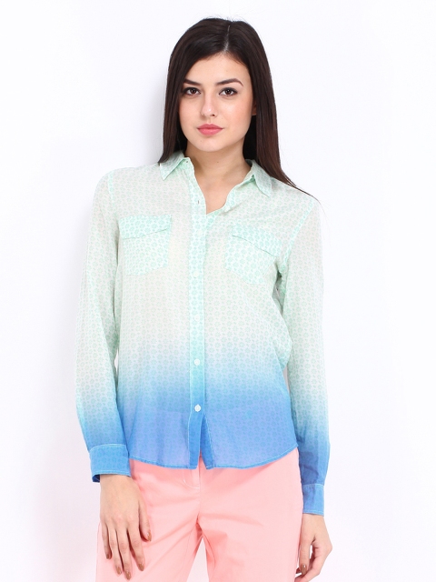 Nautica Women Green & Blue Printed Silk Blend Shirt available at myntra for Rs.1999