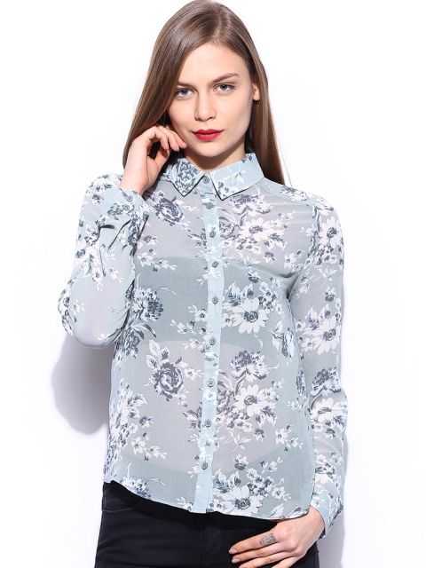 

New Look Women Grey & Blue Floral Printed Shirt