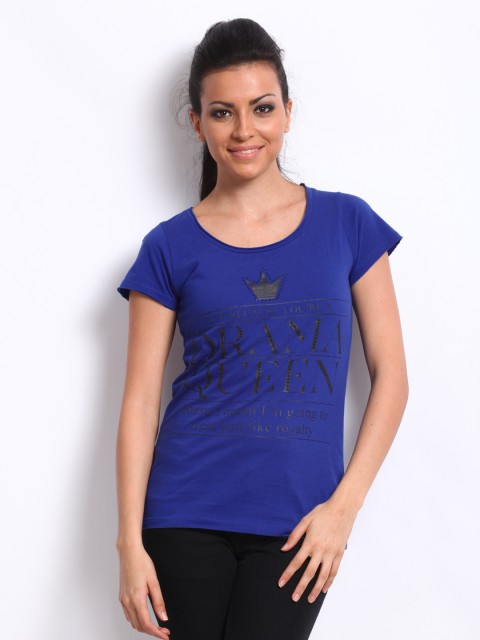 

ONLY Women Blue Printed T-shirt