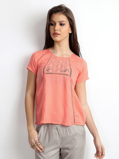 

ONLY Women Coral Pink Lace Top