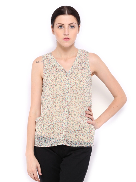 

ONLY Women Cream-Coloured & Pink Printed Top