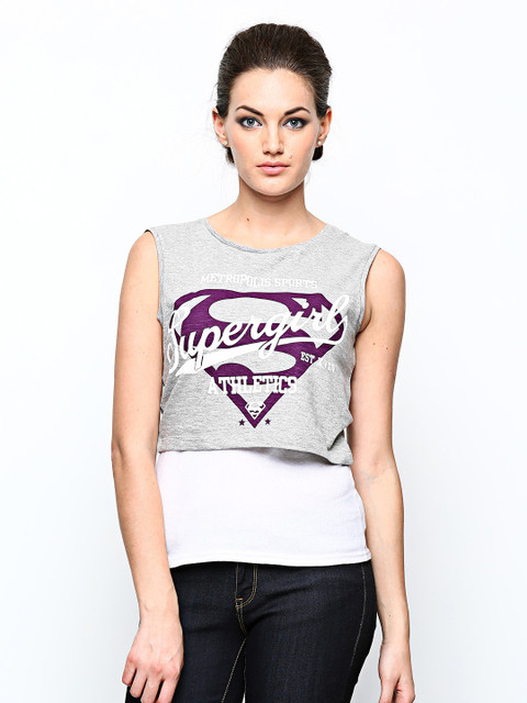 

ONLY Women Grey Melange Printed Crop Top