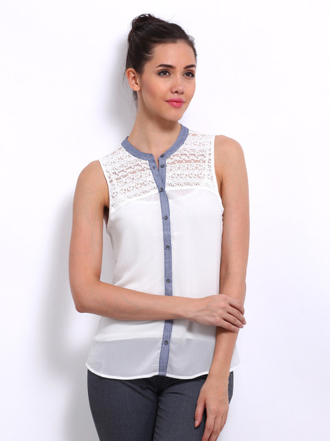 

ONLY Women White Sheer Lace Shirt