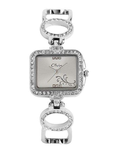 

Olvin Women Silver Toned Dial Watch 16103 SM01