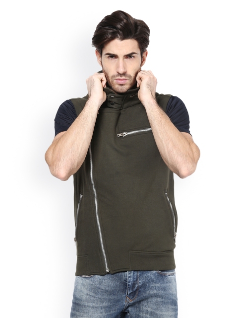 

PUNK Men Olive Green Hooded Jacket