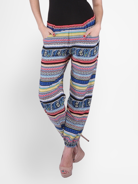 

PURYS Women Multicoloured Printed Palazzo Trousers, Multi