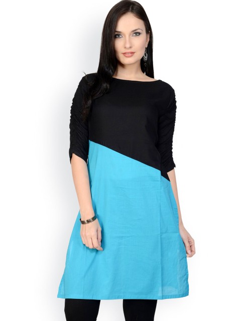 

Pannkh Women Black & Blue Kurta