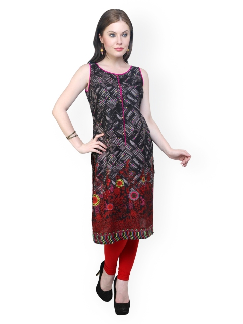 

Pannkh Women Black Printed Kurta