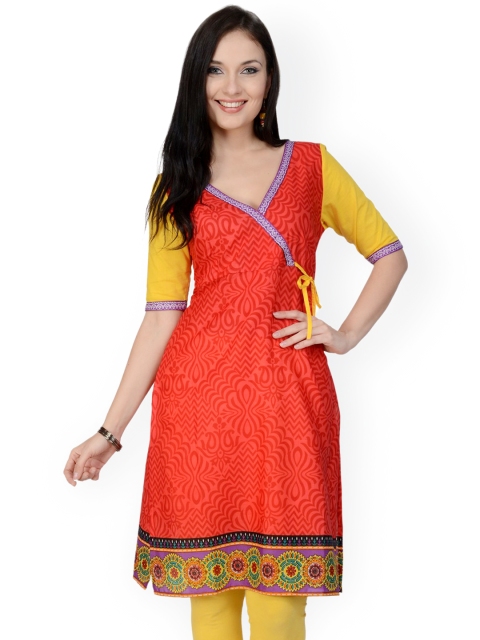 

Pannkh Women Red Printed Kurta