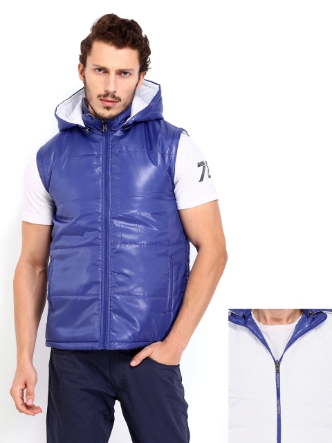 

People Men Blue & White Padded Sleeveless Reversible Jacket