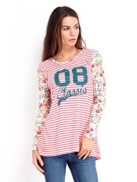 

People Women Pink & White Striped T-shirt