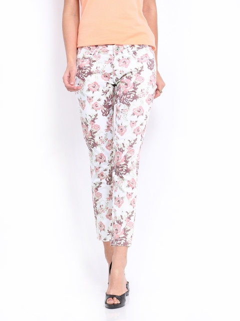 

Pepe Jeans White & Pink Floral Print Lola Fit Cropped Jeans