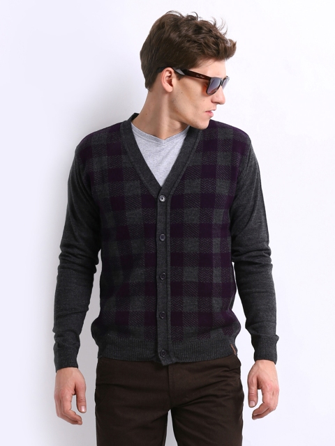 

Peter England Men Grey & Purple Cardigan
