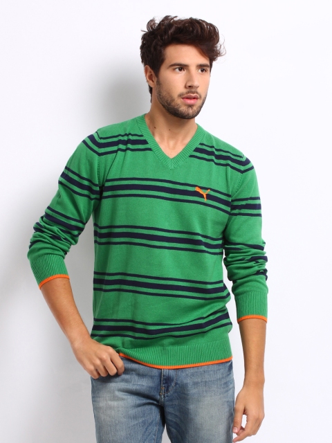 

Puma Men Green Striped Sweater