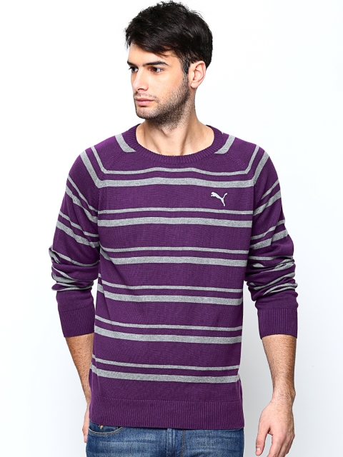 

Puma Men Purple & Grey LS Striped Sweater